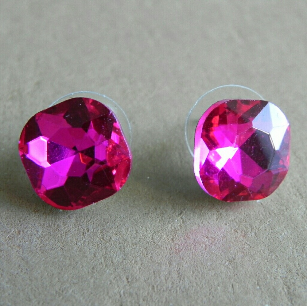 Indian Pink Crystal Stud Earrings Cushion Cut